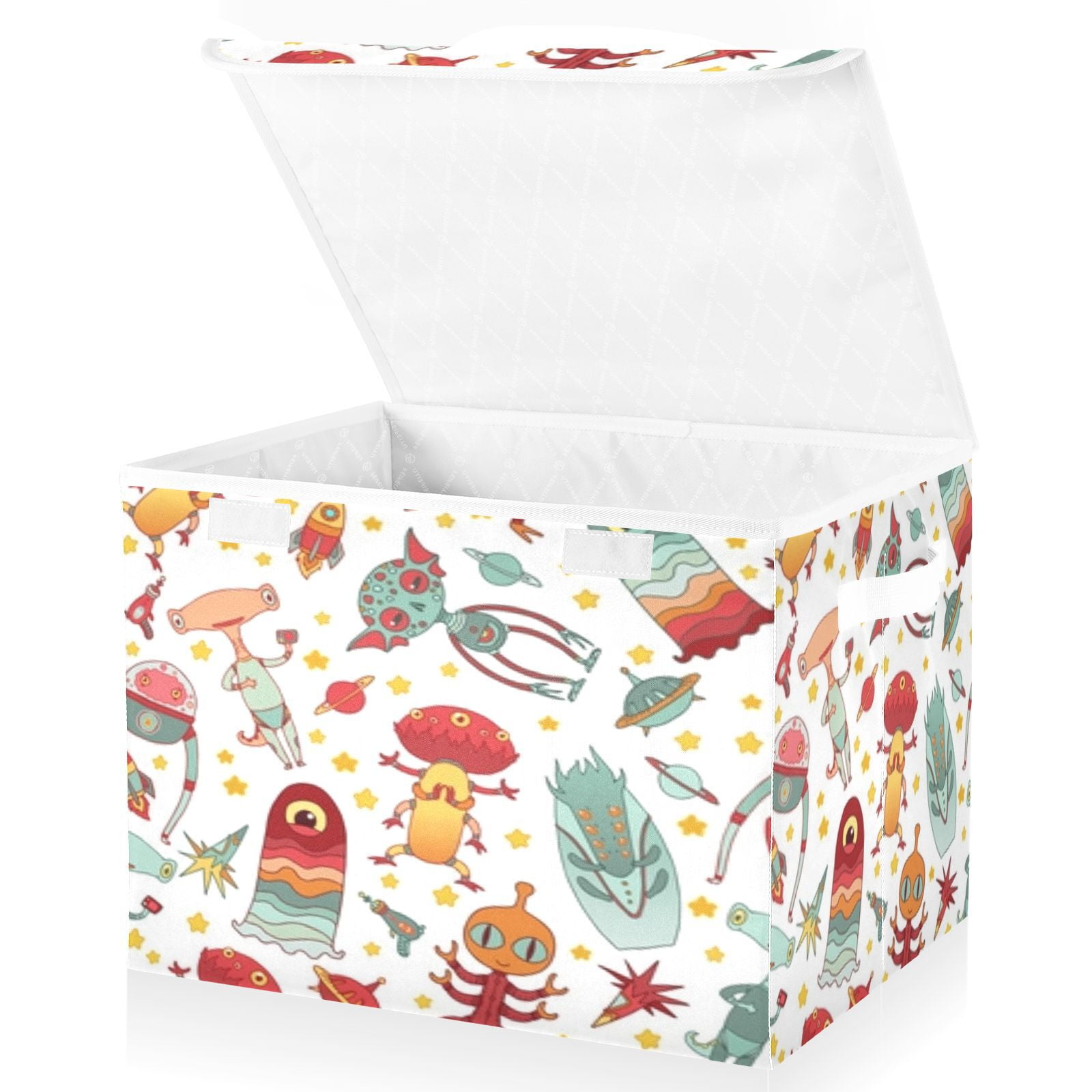 Cute alien space pattern design Large Storage Bins with Linen Collapsible Foldable Storage Cubes Fabric Closet Organizer Containers box with Flip-Top