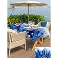 thumbnail image 4 of Outdoor Tablecloth with Umbrella Hole and Zipper, Blue Christmas Rectangle Table Cloth 60x120 Inch Waterproof Tablecloth, Winter Snowflake Abstract Forest Tree Picnic Table Cover for Patio Camping, 4 of 7