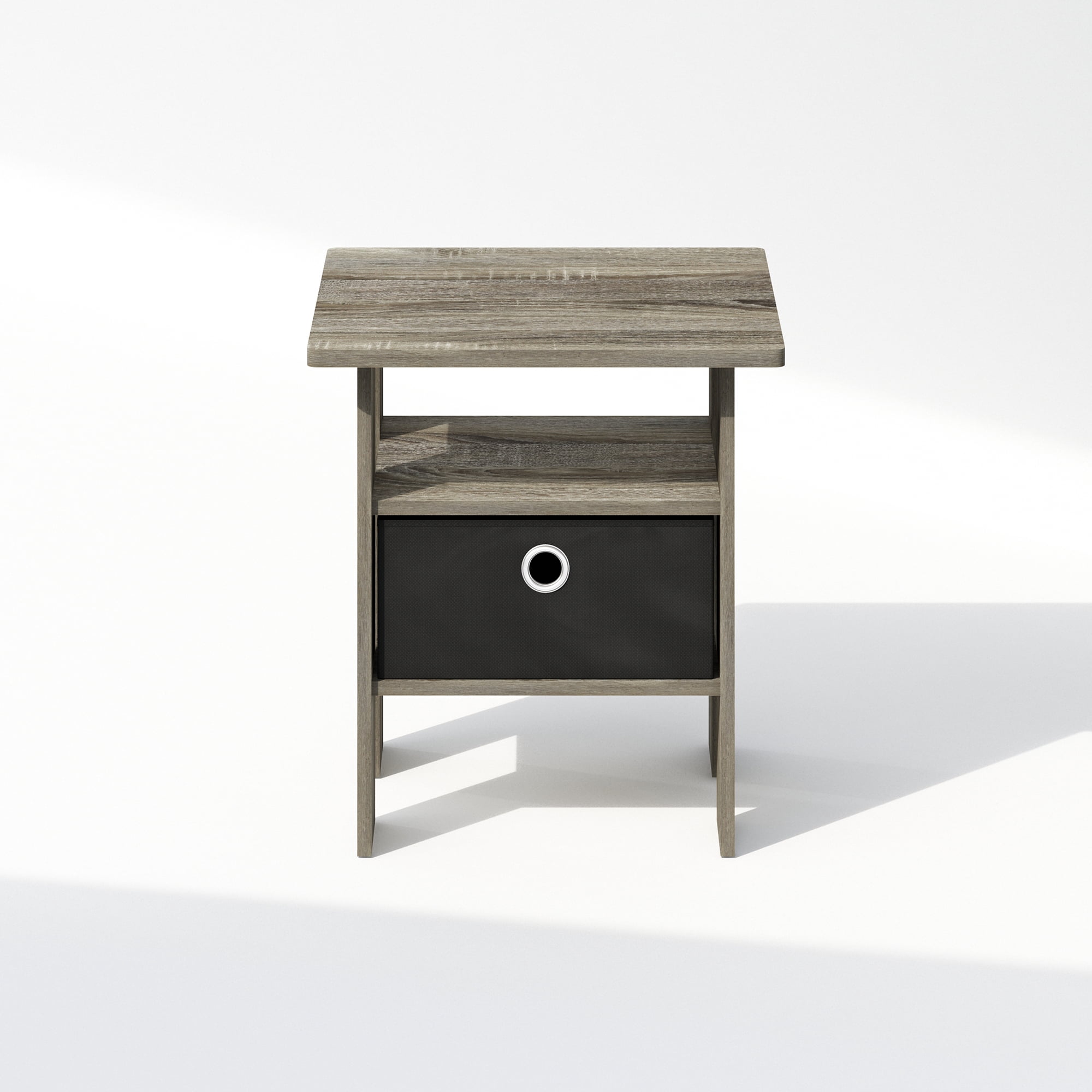 Furinno Tidur Bedside Table Nightstand with Bin Drawer, French Oak/Black