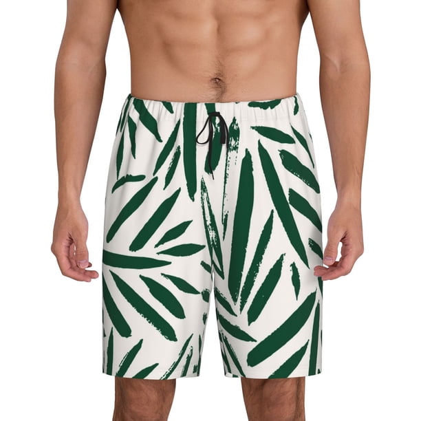 Balery Palm Branch With Leaves Pantalones cortos de pijama de punto de algodón para hombre con cinturilla y bolsillos-3X-Large