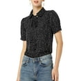 thumbnail image 6 of INSPIRE CHIC Women's Retro Print Short Sleeve Bow Tie Peter Pan Collar Chiffon Blouse M Black-Dots, 6 of 9