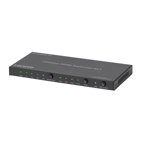 Monoprice Blackbird 4K HDMI Switch, 4x1, HDR, 18G, 4K@60Hz, 1080p@60Hz, YCbCr 4:4:4, HDCP 2.2, Dual ARC, Toslink and Analog Audio Extractor, Bidirectional IR Pass-Through