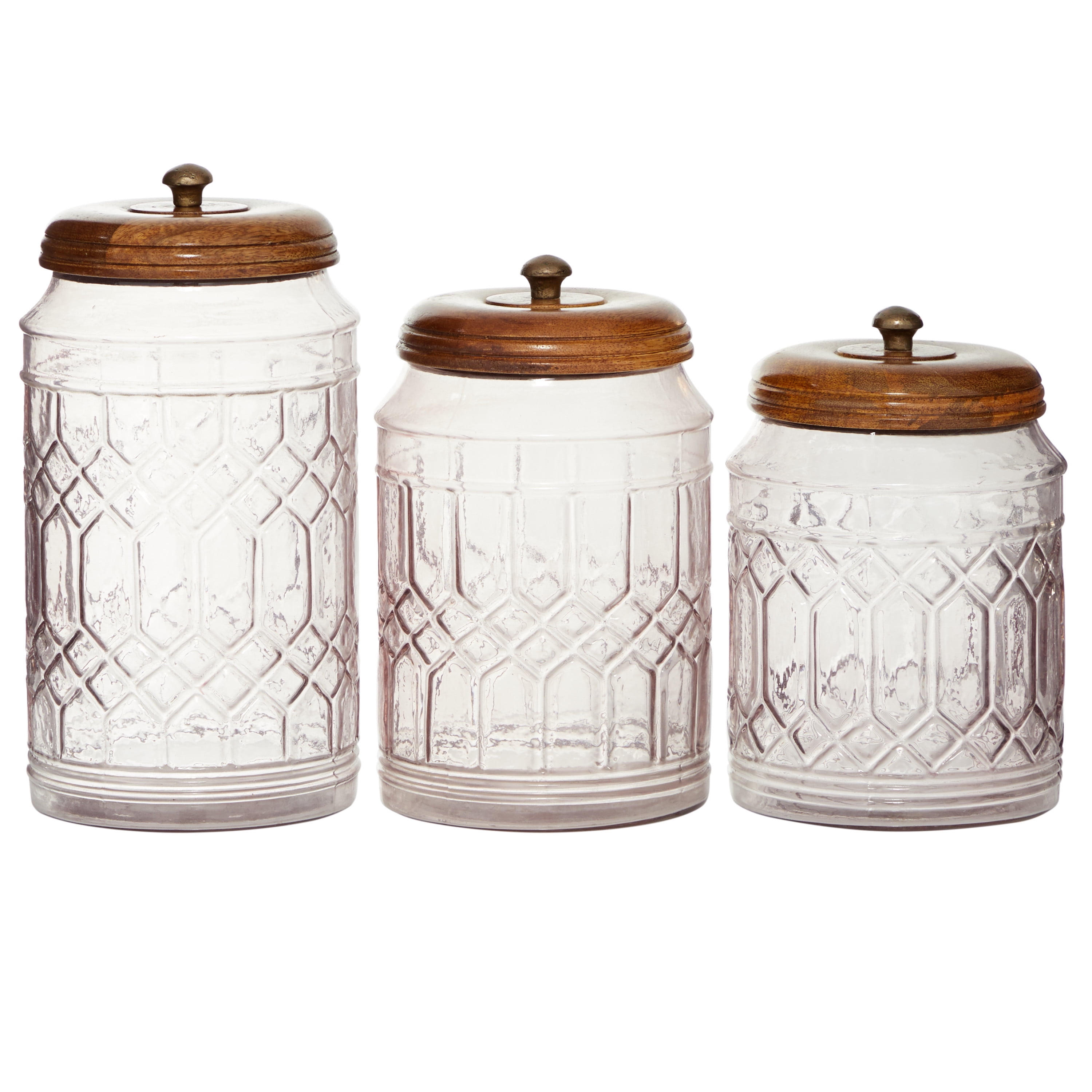 DecMode 8", 9", 11"H Clear Glass Decorative Jars with Wood Lids, 3 ...