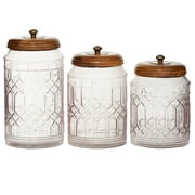 DecMode 8", 9", 11"H Clear Glass Decorative Jars with Wood Lids, 3-Pieces