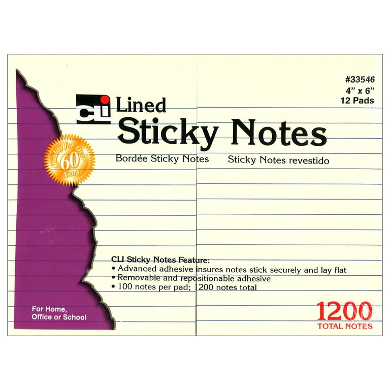 Charles Leonard Sticky Notes - 3x5 Inch, Yellow, 100 Sheets Per Pad, 12-Pack