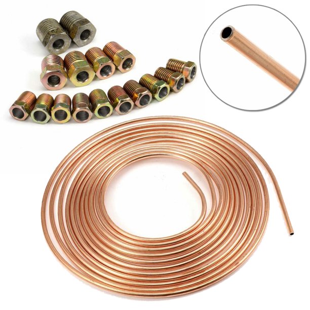 Iron Plated Copper Tube Brake Line Tubing Kit 1/4 OD 25 Ft Coil Roll