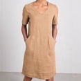 thumbnail image 6 of tasrioml Women's Cotton Linen Shirt Dress Summer Short Sleeve V Neck Midi Dress Casual Shift Dress with Pockets, 6 of 8