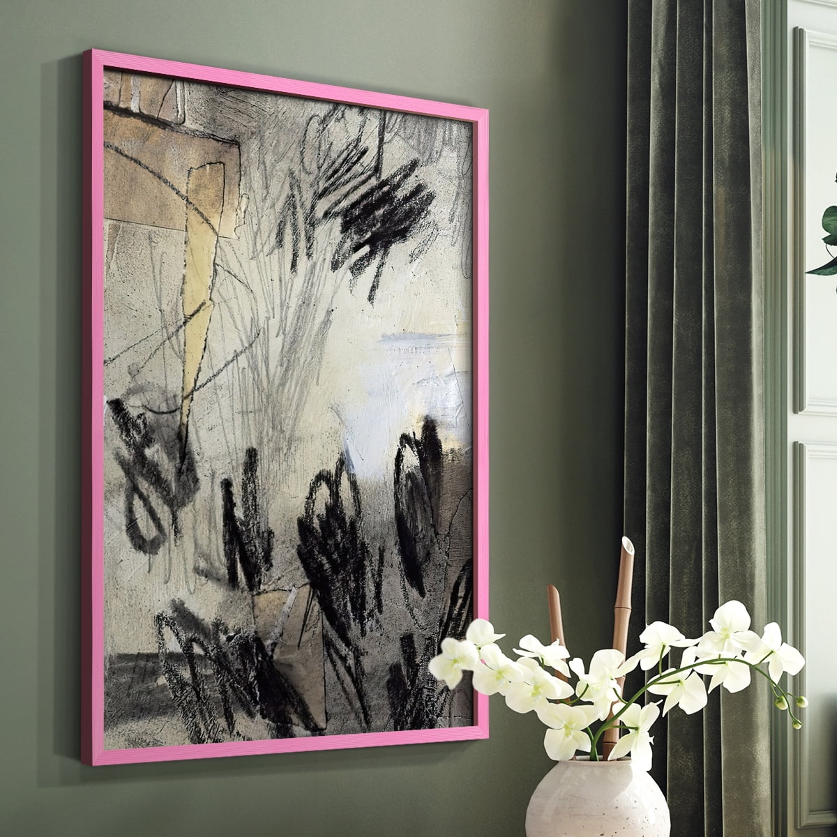 Masked Notes IV Framed Print in Pink Solid Wood Framed Print No Nail Hanging
