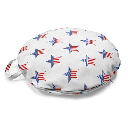 

Fourth of July Round Floor Cushion with Handle Repeating Pattern of Striped Star Shapes Representing the US Flag Pillow for Living Room & Dorms 18 Round Vermilion Blue White by Ambesonne