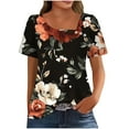 thumbnail image 4 of Petal Sleeve Tops for Summer Trendy Plus Size T-Shirts Printed Casual Loose Square Neck Button Blouse Tees S-3X (L, Black Foral), 4 of 6