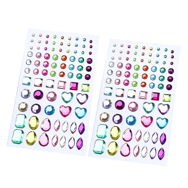 KAKOWELY 2 Sheets Self-adhesive Acrylic Crystal Rhinestone Jewels Gems Sticker Sheets Assorted Colors Various Shapes (Multicolor Type 1),5.12"X2.95"X0.2"