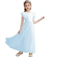 thumbnail image 2 of Girls Sleeveless Flower Girl Dress, Solid Color A-Line Ruffle Shoulder Dress for Junior Bridesmaid, First Communion and Birthday Party Occasions Light Blue 80, 2 of 8