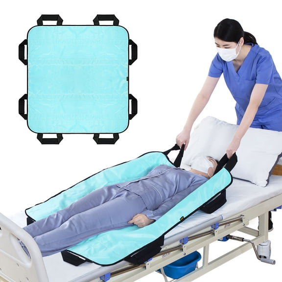 Joiish 36" x 34" Multipurpose Positioning Bed Pad with 8 Reinforced Handles 2025 NEW, Reusable & Washable Transfer Sheet, 500 LBS Load-Bearing, Mint Blue