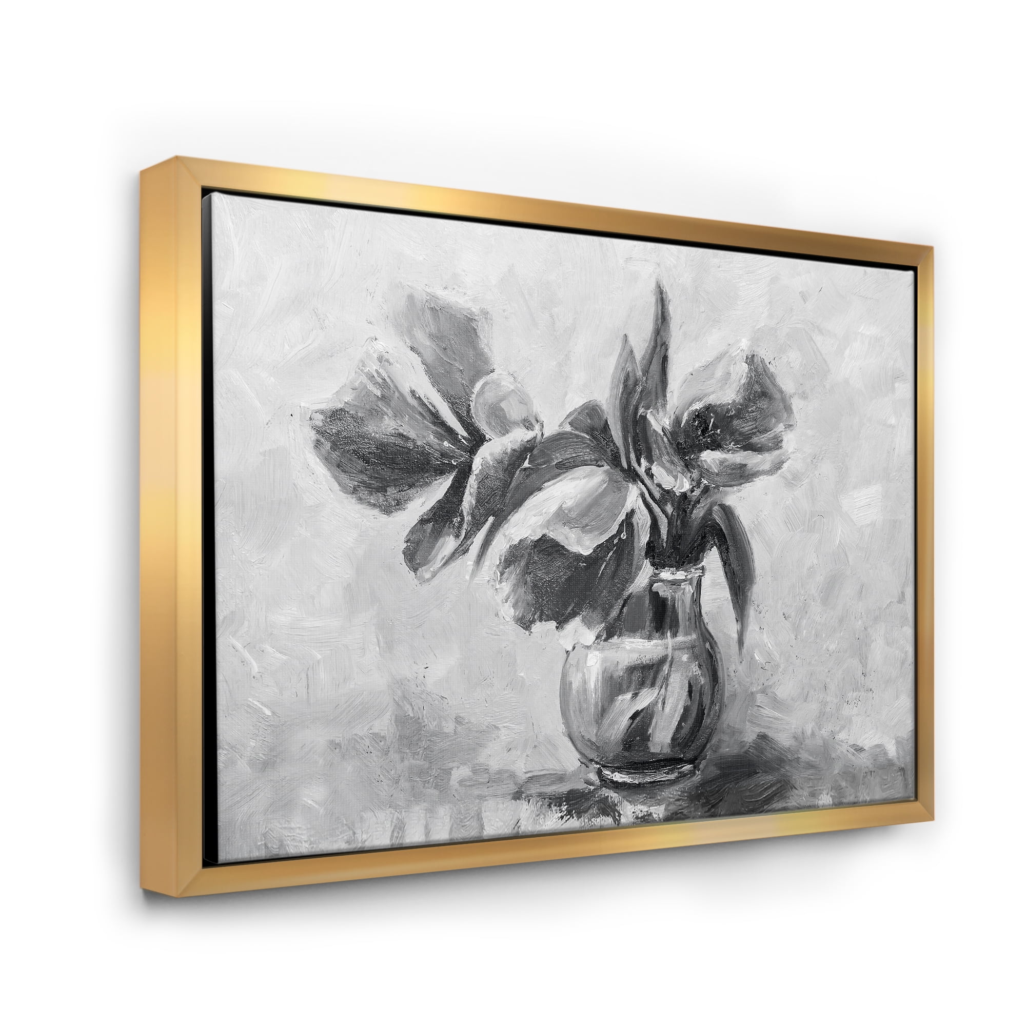 Designart 'Black and White Still Life Of Flowers In A Vase' Traditional Framed Canvas Wall Art Print