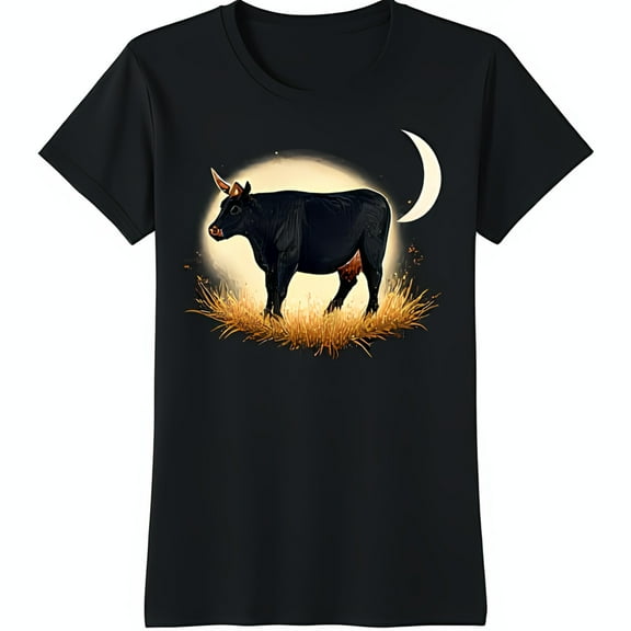 Stylish Black T-Shirt with Unique Black Cow & Golden Graphic