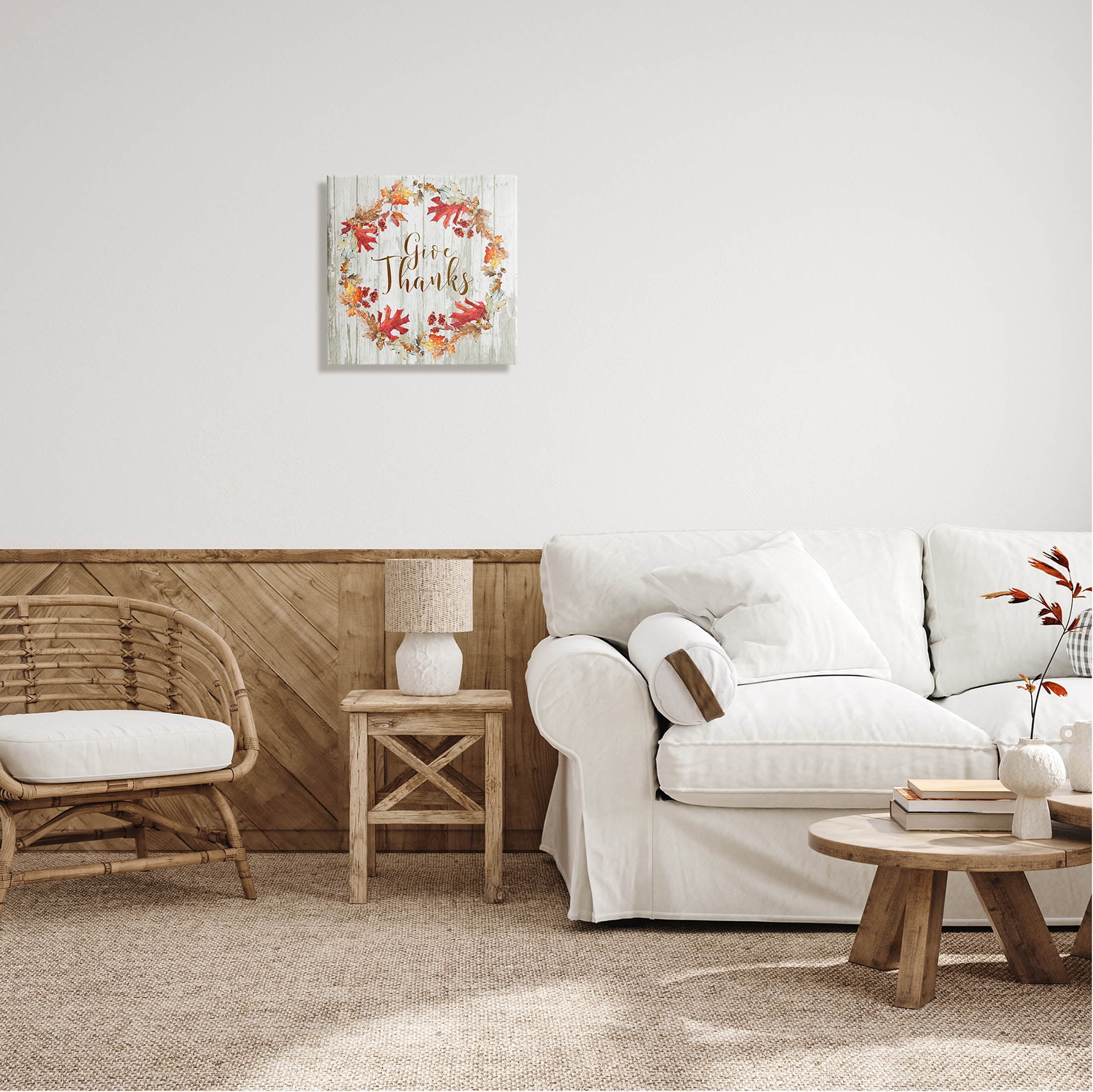 Stupell Industries Give Thanks Autumnal Wreath Graphic Art Gallery Wrapped Canvas Print Wall Art, Design by Sally Swatland