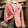 thumbnail image 2 of CharmCyan Men’s Corduroy Blazer with Western Bull Head Embroidery Notched Lapel Button Closure Casual Fit Jacket Pink M, 2 of 2