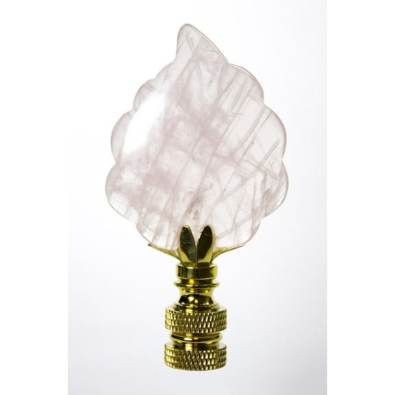 Rose Quartz Leaf Lamp Finial with Polished Brass Base 3"h