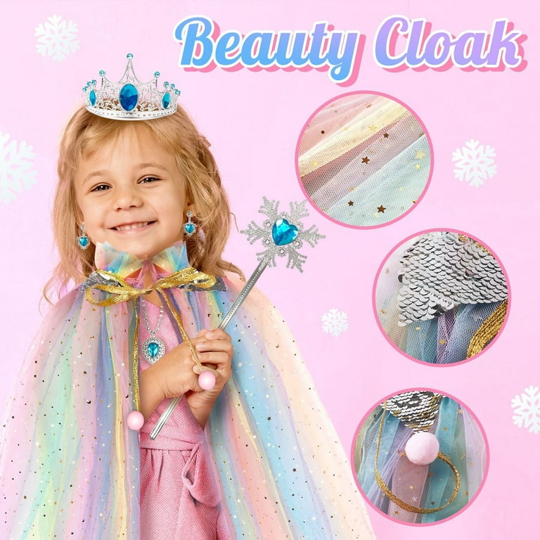 Little Girls Princess Dress up Trunk Blue Cape Jewelry Gift Set for Birthday Party Halloween Carnival 3-8 Years Little Girls Princess Dress up Trunk Blue Cape Jewelry Gift Set for Birthday Party Halloween Carnival 3-8 Years