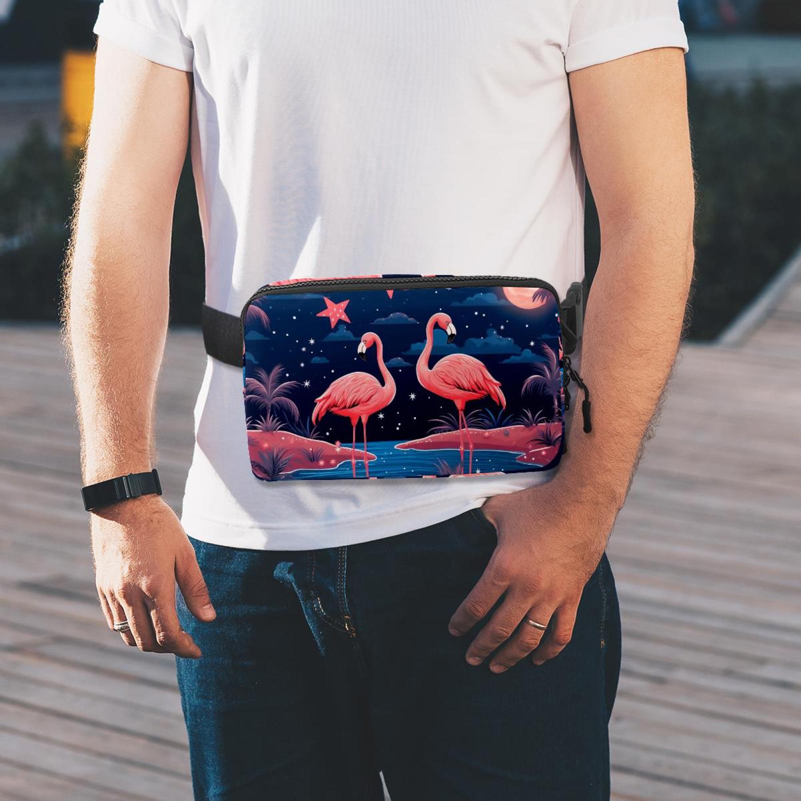 Starry Flamingos Sling Bag with Extension Strap - Lightweight Adjustable Unisex Fanny Pack for Waist Packs
