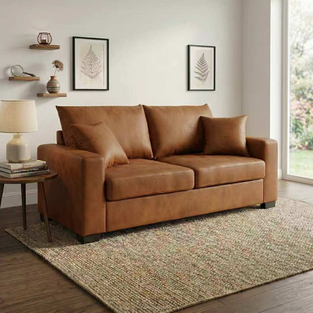Lunale 69" Loveseat Sofa for Small Space, Modern Comfortable 2-Seater Upholstered Couch, Brown Faux Leather