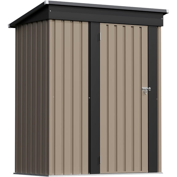 5x3 FT Outdoor Storage Shed, Tool Shed with Sloping Roof and Lockable Door, Metal Shed for Backyard Garden Patio Lawn, Brown