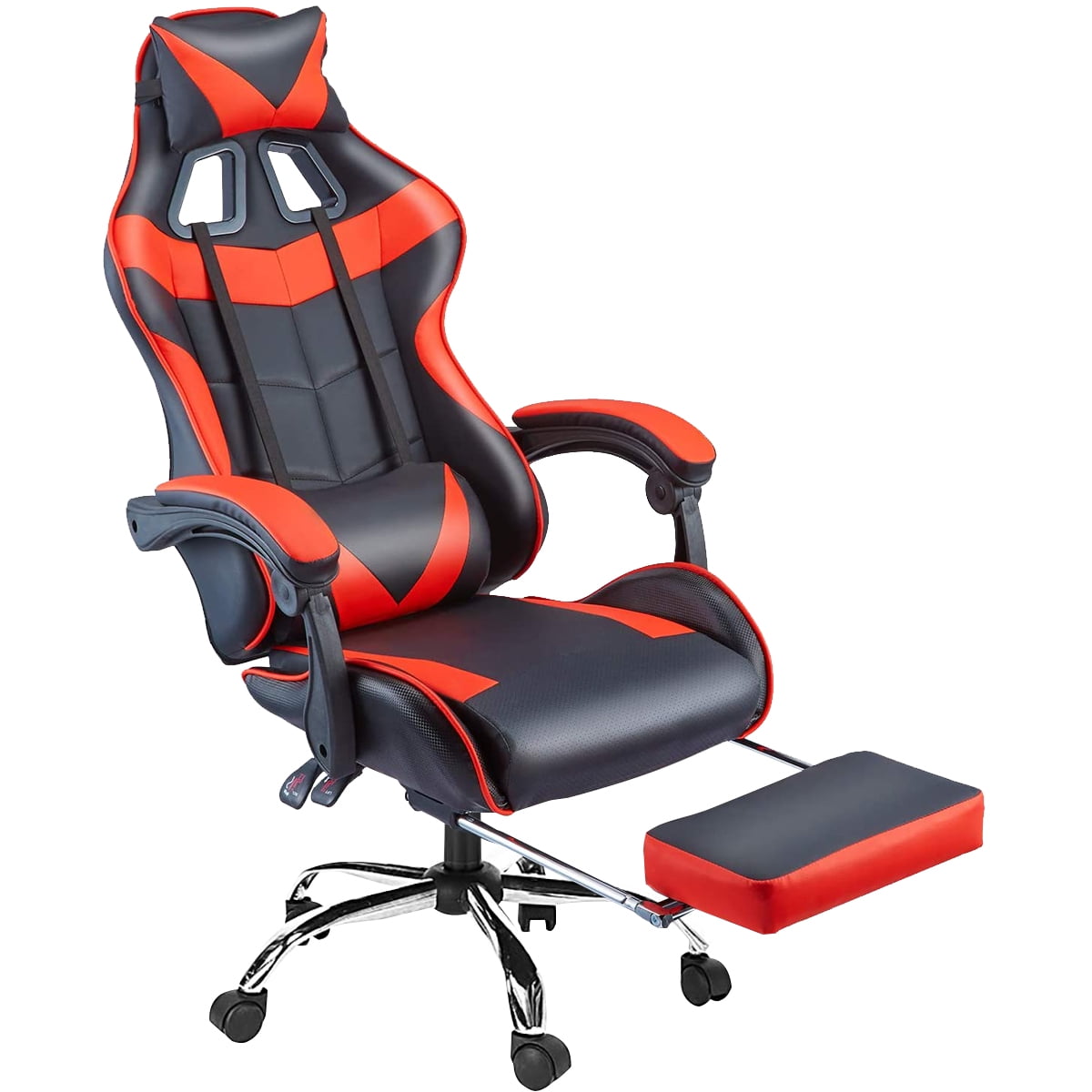 Massage Gaming Chair Recliner Racing Office Chair w/Footrest&Lumbar Support Red 