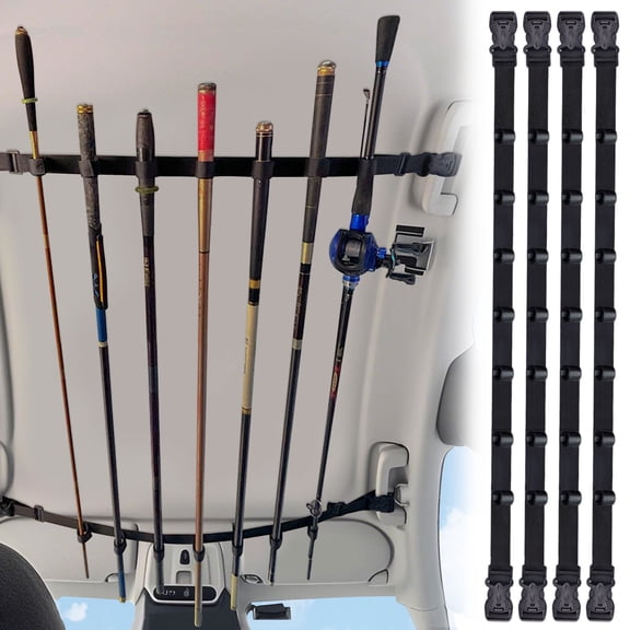 LELE LIFE 7 Rod Fishing Rod Holder for Truck - Car Fishing Pole Storage Roof Rack for Vehicle SUV Wagon Van Jeep Inside Carrier, 31.5-51in Adjustable with 3-Point Buckle, 4 Pack