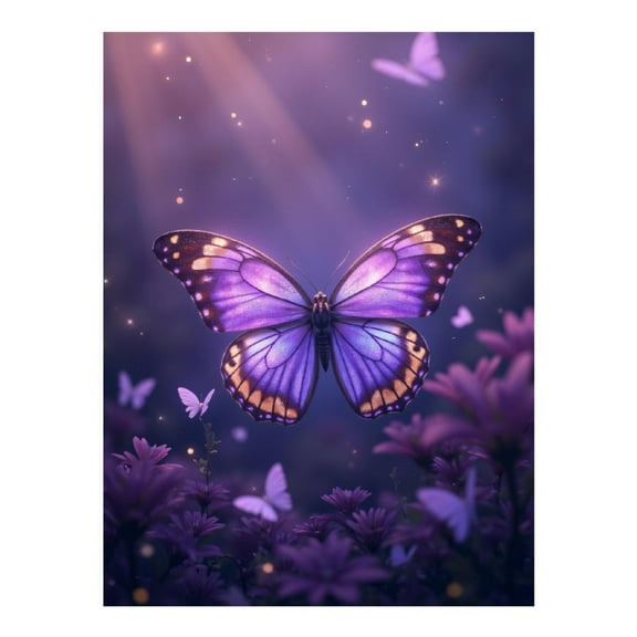 Diamond Art Kits for Adults, Purple Butterfly Enchanted Flowers 5D Diamond Painting Kits for Adults Beginners, DIY Full Drill Diamond Painting, Gem Art and Crafts 12x16