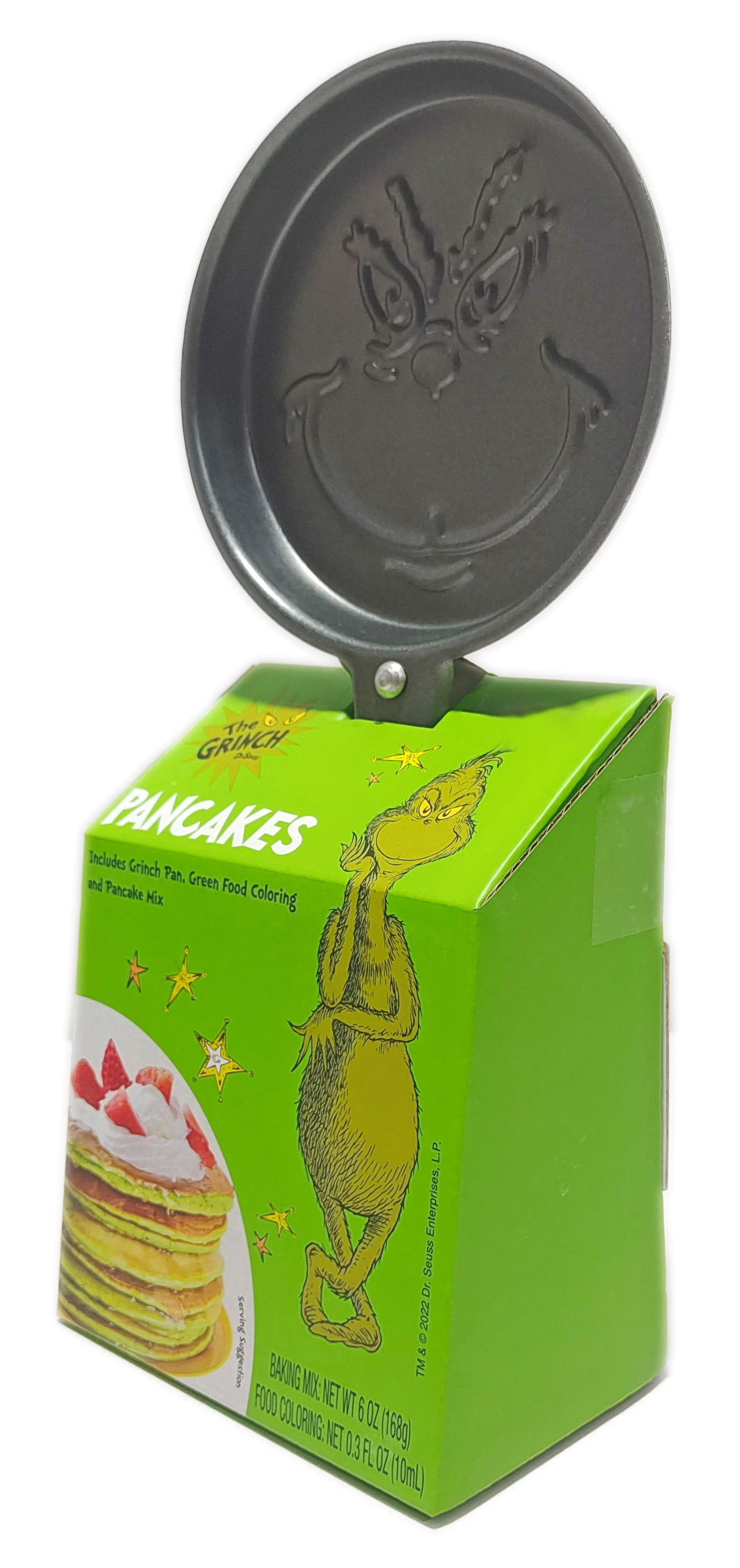 Dr. Seuss The Grinch Holiday round pancake pan with pancake mix