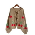 thumbnail image 2 of Womens Tie Front Cardigan Cute Cherry Open Front Y2k Sweater Oversized Chunky Knit Cardigan Tops Khaki XL, 2 of 7