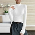 thumbnail image 2 of Ounisa Women Half High Collar Solid Color Slim Elegant Long Sleeve T Shirt Warm Tee T Shirt, 2 of 7