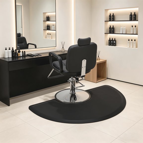 Barberpub 3 x 5 Feet Salon Floor Mat, Black Floor Mat for Hair Stylist Semicircle 1/2'' Thick 0020