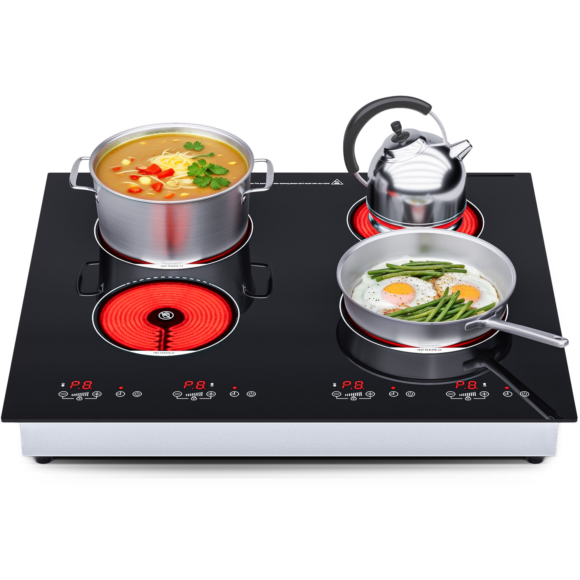 Advwin 4 Burner Electric Stove Top，24 Inch Built-in Electric Stove Top,6000W Electric Ceramic Cooktop with 4H Timer, Kid Safety Lock and Knob Control, 9 Heating Level,220v(No Plug)