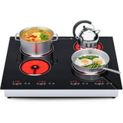Advwin 4 Burner Electric Stove Top,24 Inch Built-in Electric Stove Top,6000W Electric Ceramic Cooktop with 4H Timer, Kid Safety Lock and Knob Control, 9 Heating Level,220v(No Plug)