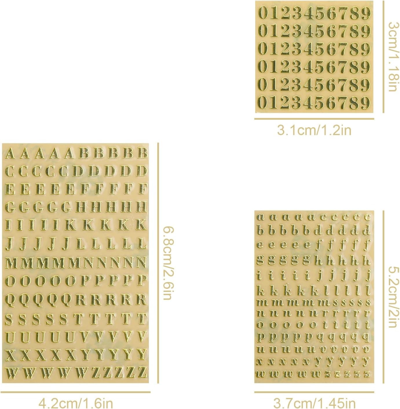 6 Sheets Small 0.12 Inch Alphabet Number Stickers, Glitter Alloy Self-Adhesive Letter Stickers for DIY Crafts, Scrapbooking, Epoxy Resin Casting Decoration