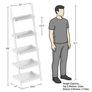 Lavish Home Bookshelf - 5-Tier Ladder Shelf with Leaning Look - Bookcase for Home Decor and Office Storage - Freestanding Book Shelves, White
