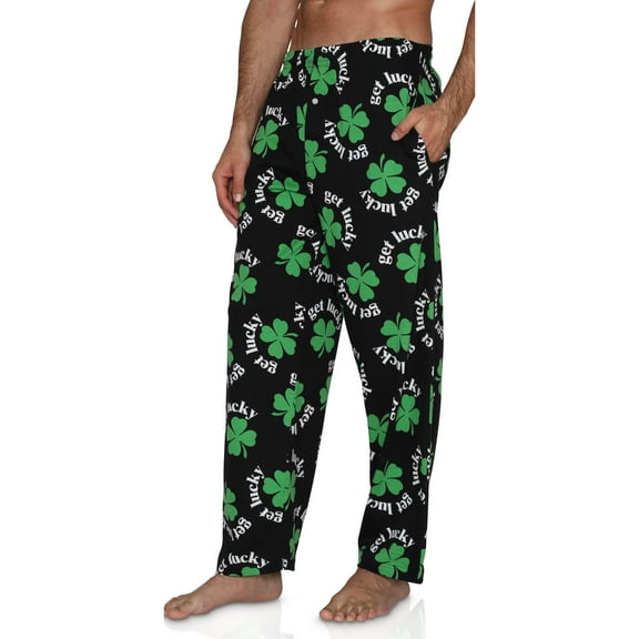 Fun Boxer Mens Pajama Pants St.Patrick Green Lounge Pants, Get Lucky, Size: XLarge