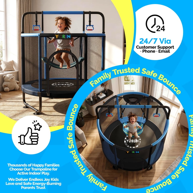 YORIN 55'' Kids Trampoline with Enclosure, Basketball Hoop