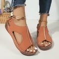 thumbnail image 6 of Strap Sandals for Women, Plus Size Women's Hook & Loop Sandals - Platform Beach Wedges With Breathable Cut-Out Design & Non-Slip Stitched Seams, Wide Width Orthopedic Summer Shoes, Light Brown 8, 6 of 7