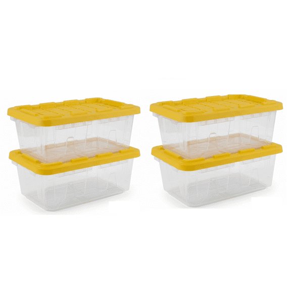 2 Gallon Clear Small Plastic Storage Tote Bins with Snap Lids, Pack of 4