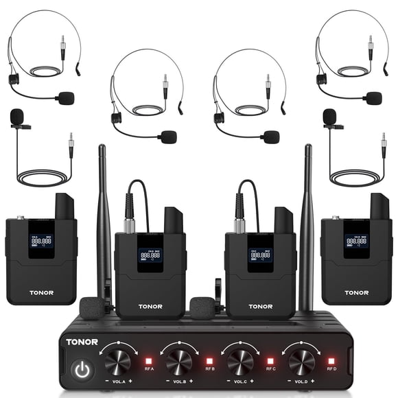 Sistema de micrófonos inalámbricos TONOR UHF Headset/Lavalier 4x10CH