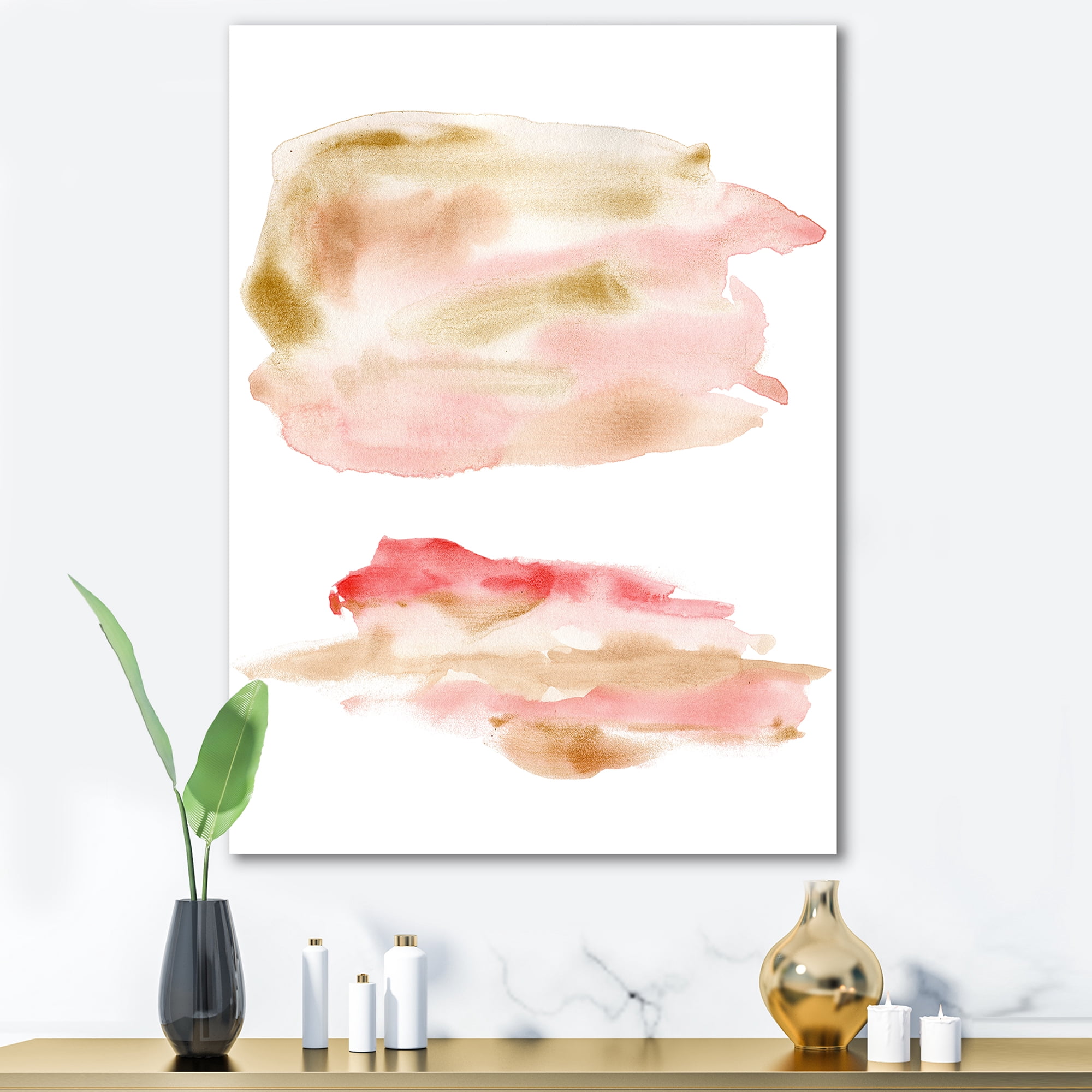 Designart ' Abstract Clouds Set With Pink Gold Beige and Red ' Modern Canvas Wall Art Print