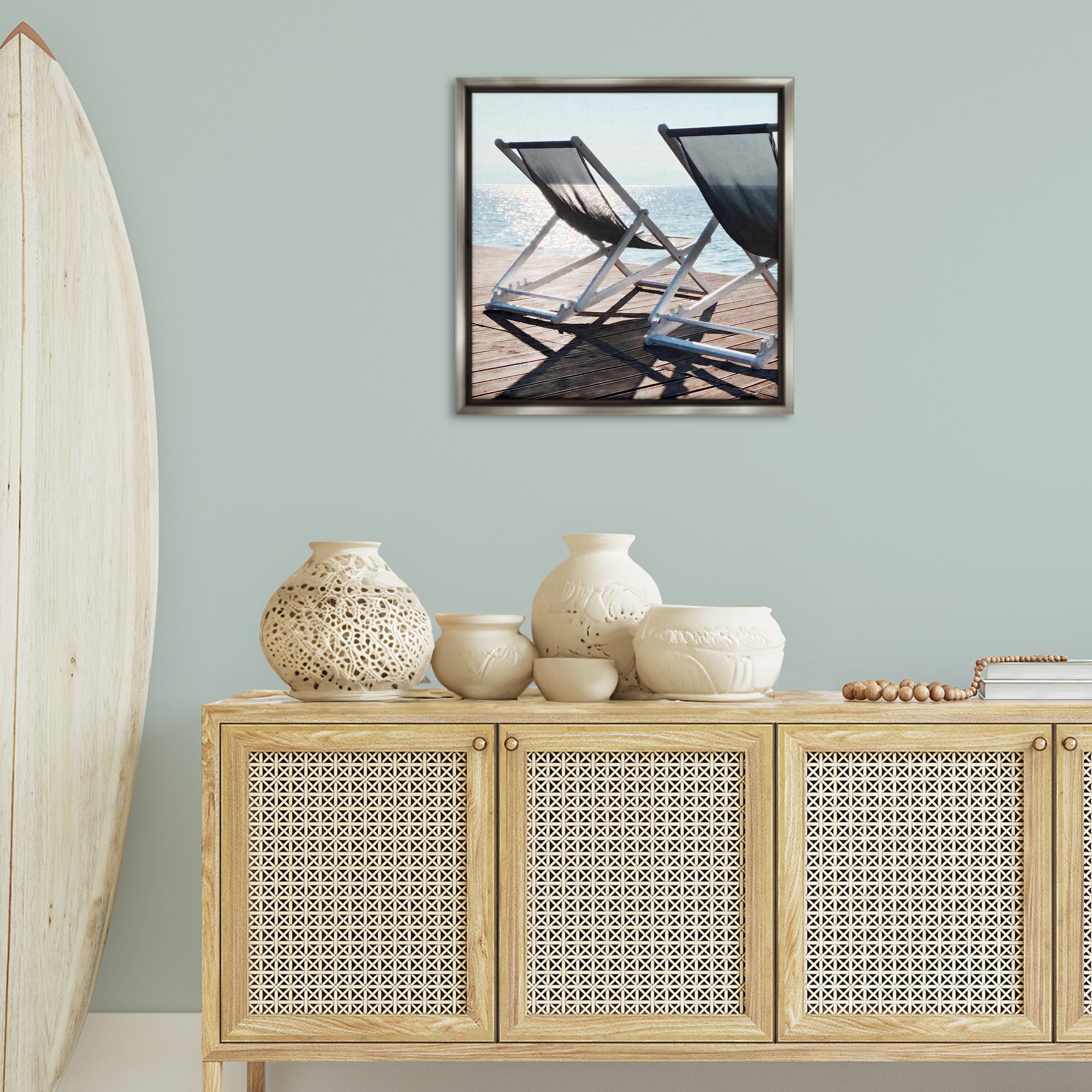 Stupell Industries Beach Shadow Reach Landscape Painting Gray Floater Framed Canvas Art Print Wall Art, 25 x 25