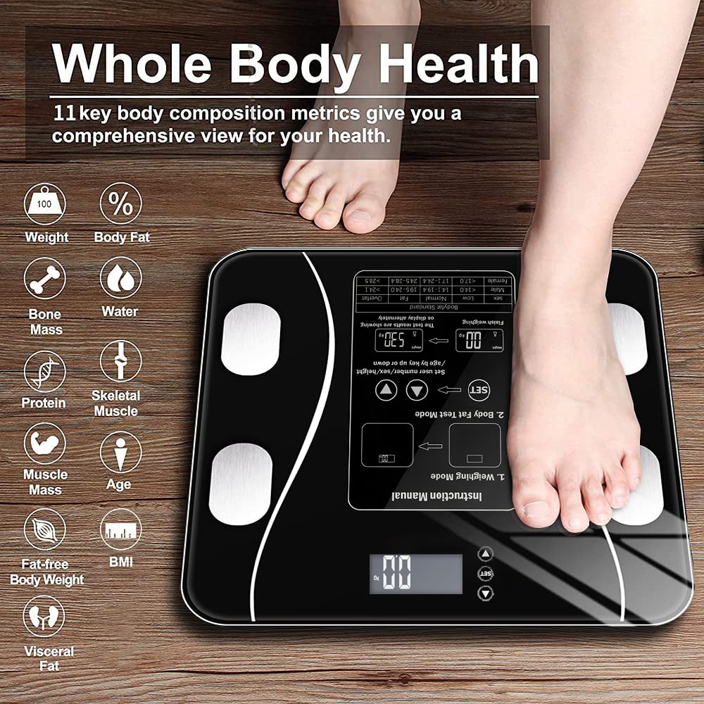 NUTRI FIT BMI Scale Digital Body Bathroom Scale Body Mass Index Body Weight  Analyzer for Heavy Duty 400 lbs Large Backlight Display Black BMI Scale  Black