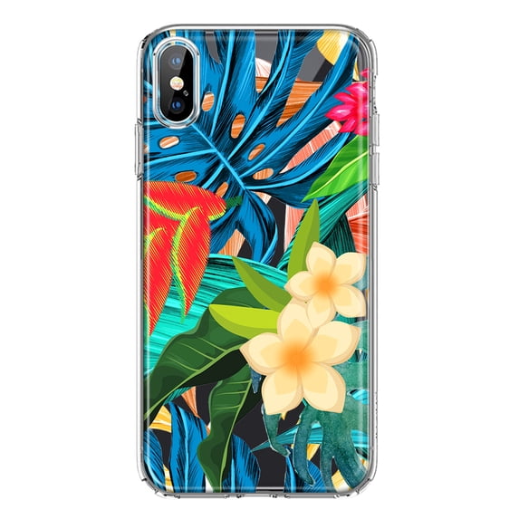 MUNDAZE Apple iPhone XS Max Shockproof Clear Hybrid Protective Phone Case Blue Monstera Pothos Tropical Floral Flowers Cover