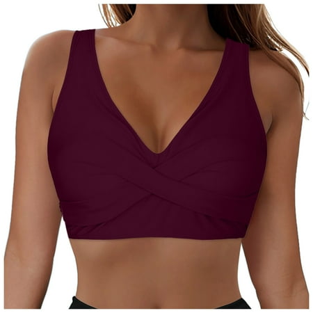 Xudanell Womens Push Up Adjustable Bathing High Waisted Bikini Bathing Suit Shoulder Straps Swim Suits Top Only No Bottom(Wine XXL)