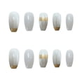 thumbnail image 4 of Apuakthei 24 piezas de uñas postizas de longitud media con diseños elegantes y largos con pegamento, uñas acrílicas con punta francesa, uñas postizas brillantes de bailarina, uñas adhesivas para, 4 of 6