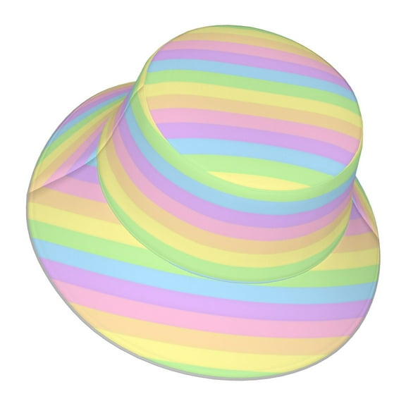 Pastel Rainbow Striped Bucket Hat With Reflective Stripe Beach Sun Fishing Hat Reversible For Men Women