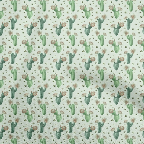 oneOone Polyester Spandex Green Fabric Cactus Sewing Material Print Fabric By The Yard 56 Inch Wide